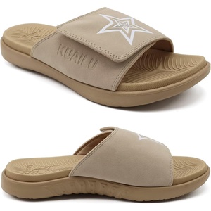 KuaiLu Mens Athletic Slides Wide Adjustable Arch Support Sport Sandals(Beige)