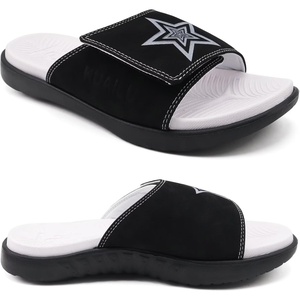 KuaiLu Mens Athletic Slides Wide Adjustable Arch Support Sport Sandals(Black White)
