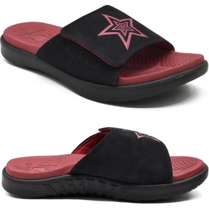 KuaiLu Mens Athletic Slides Wide Adjustable Arch Support Sport Sandals(Black/Red)