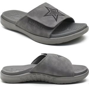 KuaiLu Mens Athletic Slides Wide Adjustable Arch Support Sport Sandals(Grey)
