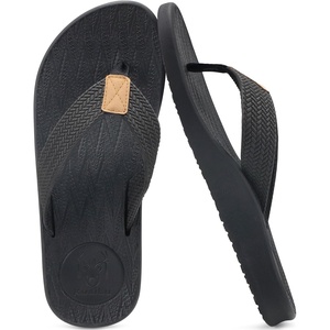 KuaiLu Mens Flip Flops Comfortable Arch Support Waterproof Thong Sandals(Black)