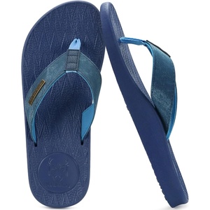 KuaiLu Mens Flip Flops Comfortable Arch Support Waterproof Thong Sandals(Pu-blue)