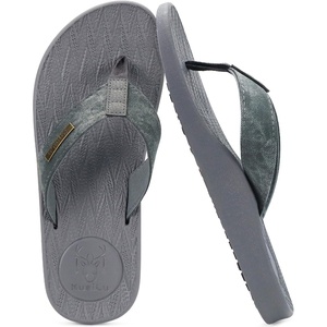 KuaiLu Mens Flip Flops Comfortable Arch Support Waterproof Thong Sandals(Pu-grey)