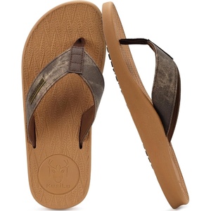 KuaiLu Mens Flip Flops Comfortable Arch Support Waterproof Thong Sandals(Pu-khaki)