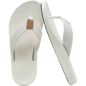 KuaiLu Mens Flip Flops Comfortable Arch Support Waterproof Thong Sandals(White)