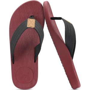 KuaiLu Mens Flip Flops Comfortable Arch Support Waterproof Thong Sandals(Wine)