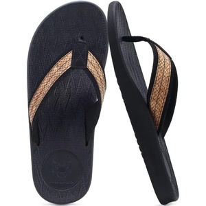 KuaiLu Mens Flip Flops Comfortable Arch Support Waterproof Thong Sandals(Wood-like Black)