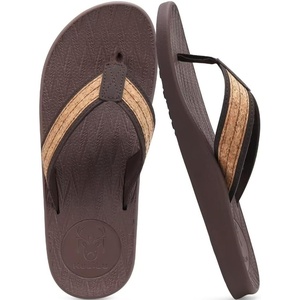 KuaiLu Mens Flip Flops Comfortable Arch Support Waterproof Thong Sandals(Wood-like Brown)