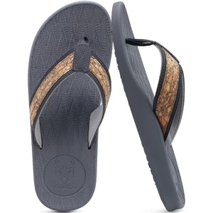 KuaiLu Mens Flip Flops Comfortable Arch Support Waterproof Thong Sandals(Wood-like Grey)