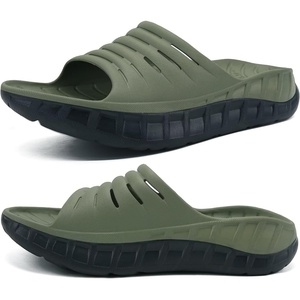 KuaiLu Mens Orthotic Recovery Sandals Arch Support Slides Plantar Fasciitis(Green Black)