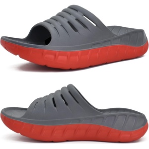 KuaiLu Mens Orthotic Recovery Sandals Arch Support Slides Plantar Fasciitis(Grey Red)