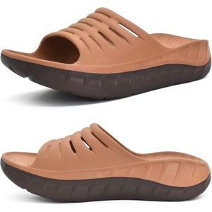 KuaiLu Mens Orthotic Recovery Sandals Arch Support Slides Plantar Fasciitis(Khaki Brown)