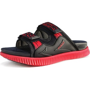 KuaiLu Mens Orthotic Sandals Arch Support Cushion Recovery Walking Slides(Black/Red)