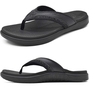 KuaiLu Mens Sport Flip Flops Orthotic Thong Sandals With Arch Support(Black)