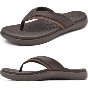 KuaiLu Mens Sport Flip Flops Orthotic Thong Sandals With Arch Support(Brown)