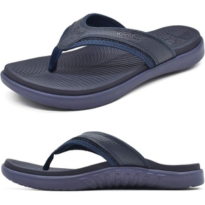 KuaiLu Mens Sport Flip Flops Orthotic Thong Sandals With Arch Support(Dark Blue)