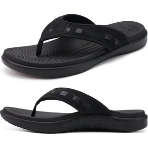 KuaiLu Mens Sport Flip Flops Orthotic Thong Sandals With Arch Support(Fashion Black)