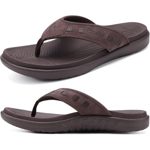KuaiLu Mens Sport Flip Flops Orthotic Thong Sandals With Arch Support(Fashion Brown)