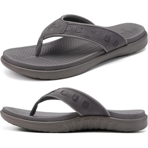 KuaiLu Mens Sport Flip Flops Orthotic Thong Sandals With Arch Support(Fashion Grey)