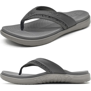 KuaiLu Mens Sport Flip Flops Orthotic Thong Sandals With Arch Support(Grey)