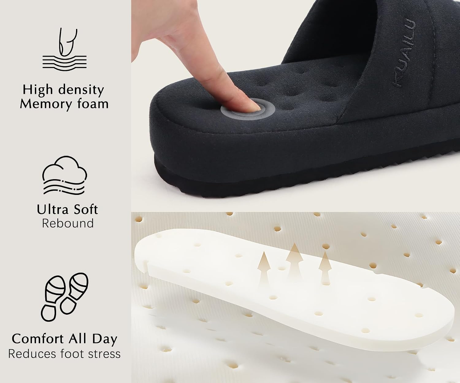 image:imageKuaiLu Cozy Memory Foam Slippers For Men AllSeason Warm House ShoesAll Black