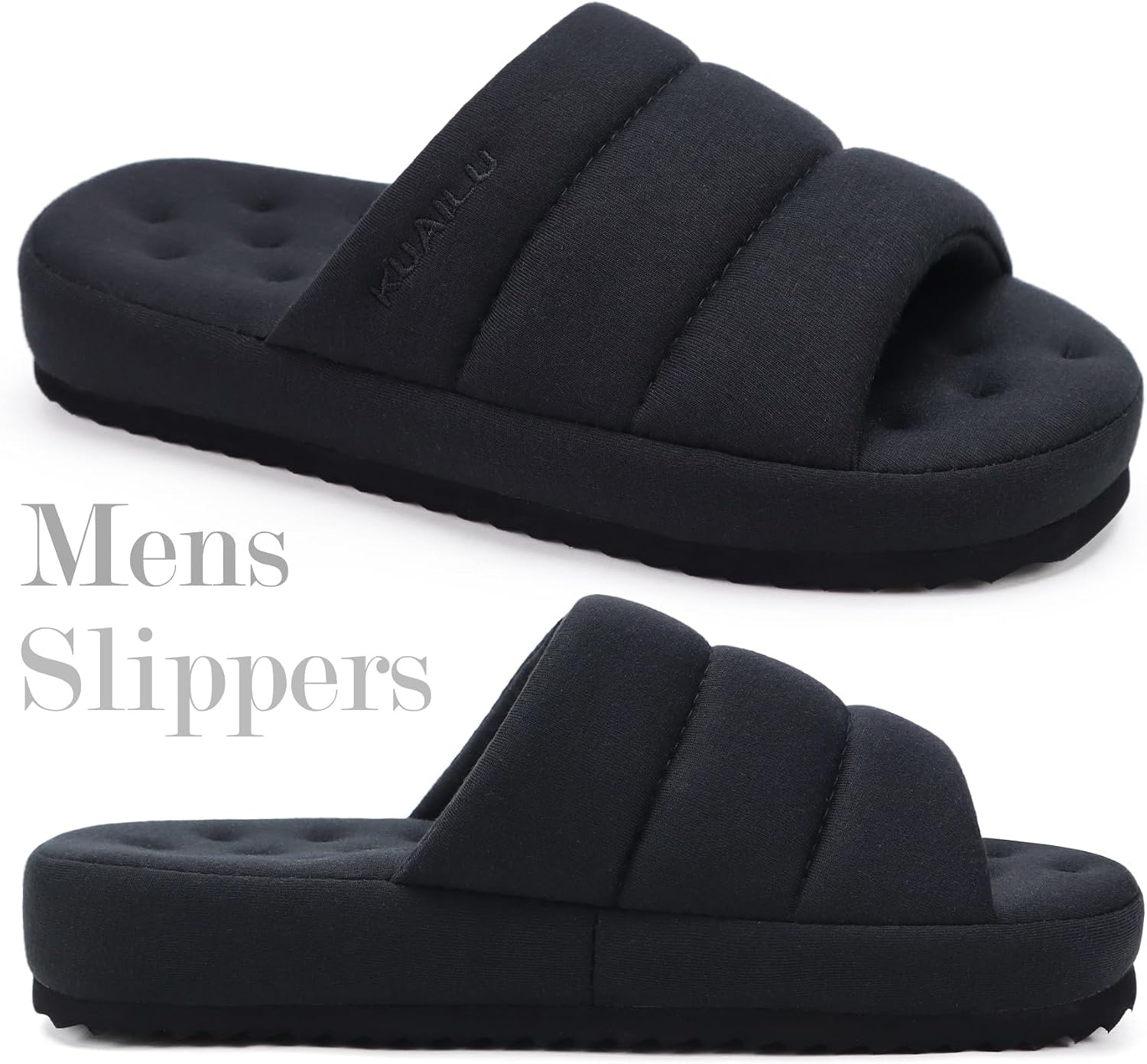 image:imageKuaiLu Cozy Memory Foam Slippers For Men AllSeason Warm House ShoesAll Black