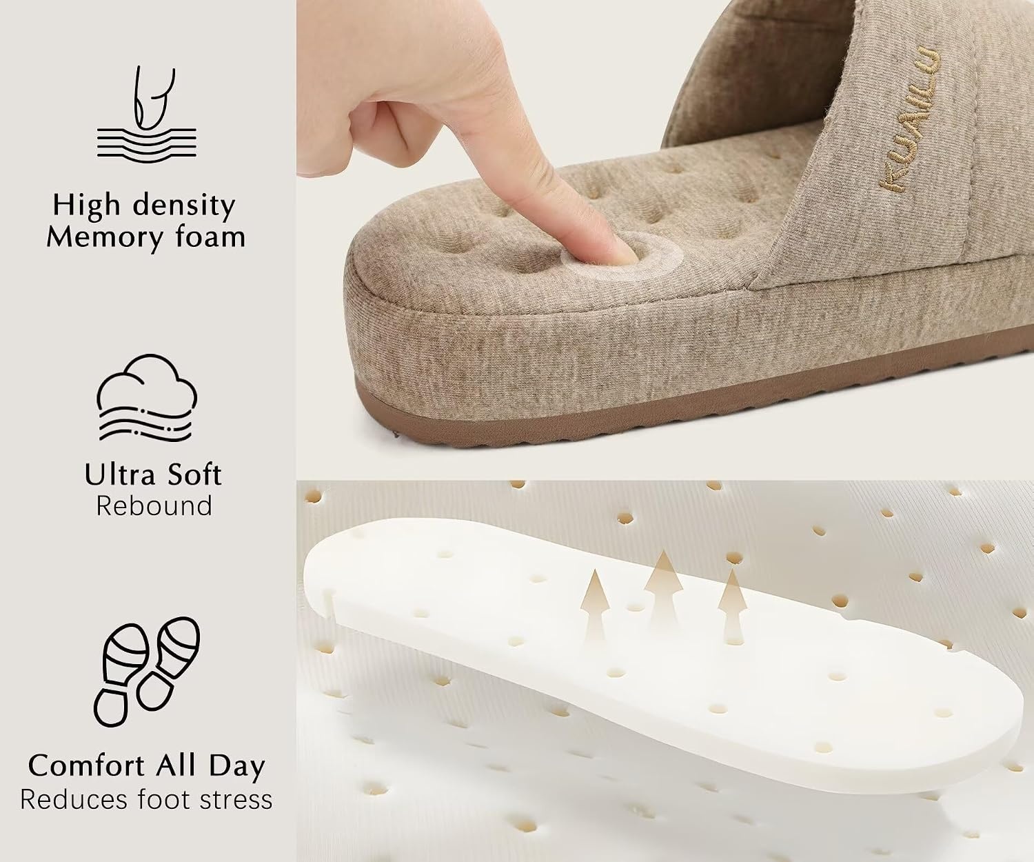 image:imageKuaiLu Cozy Memory Foam Slippers For Men AllSeason Warm House ShoesApricot Yellow