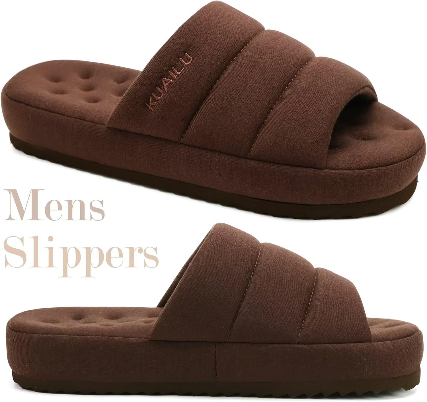 image:imageKuaiLu Cozy Memory Foam Slippers For Men AllSeason Warm House ShoesDark Brown
