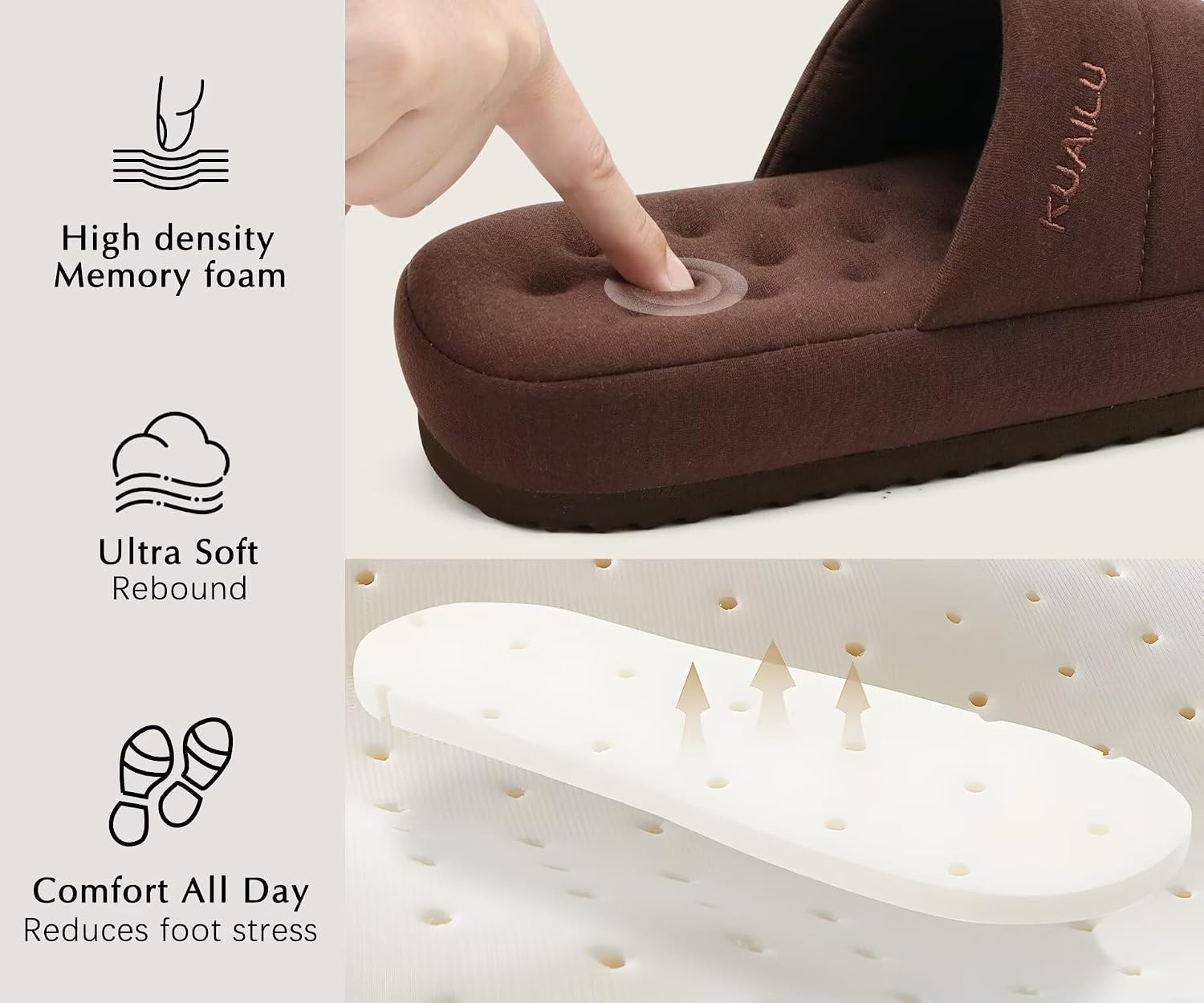 image:imageKuaiLu Cozy Memory Foam Slippers For Men AllSeason Warm House ShoesDark Brown