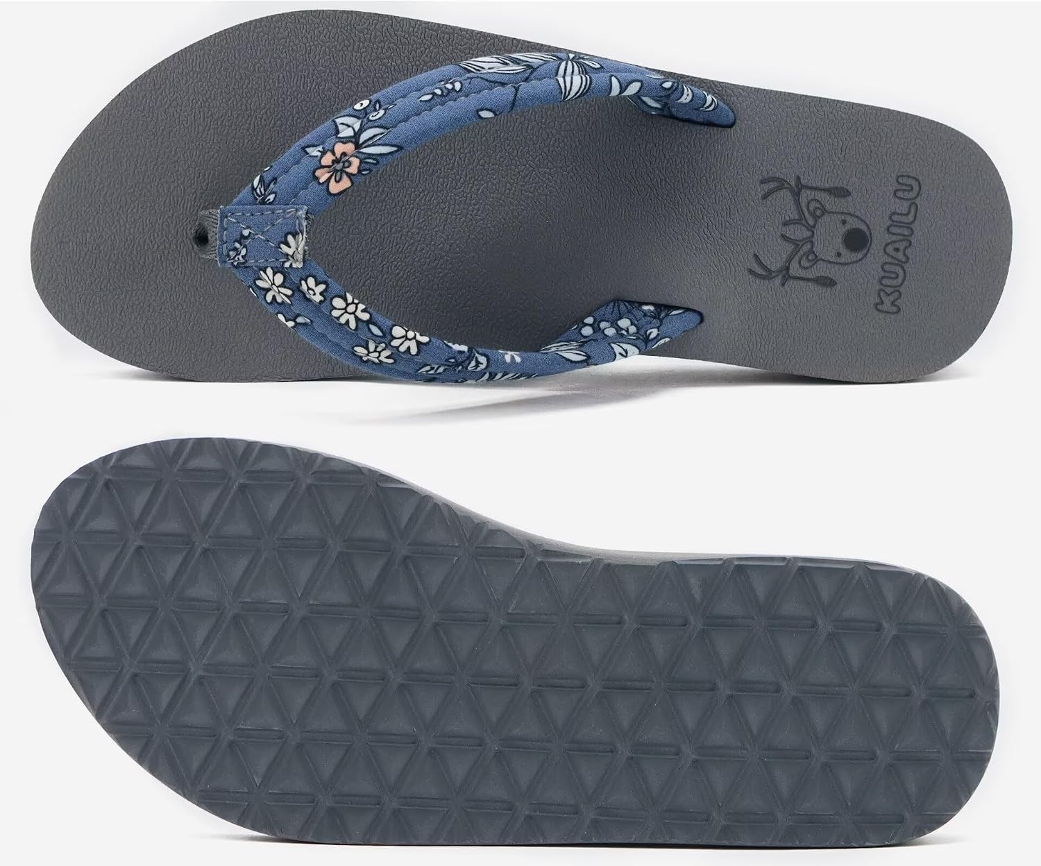 image:imageKuaiLu Flip Flops for Women with Arch Support Summer Beach Thong SandalsBlue Grey