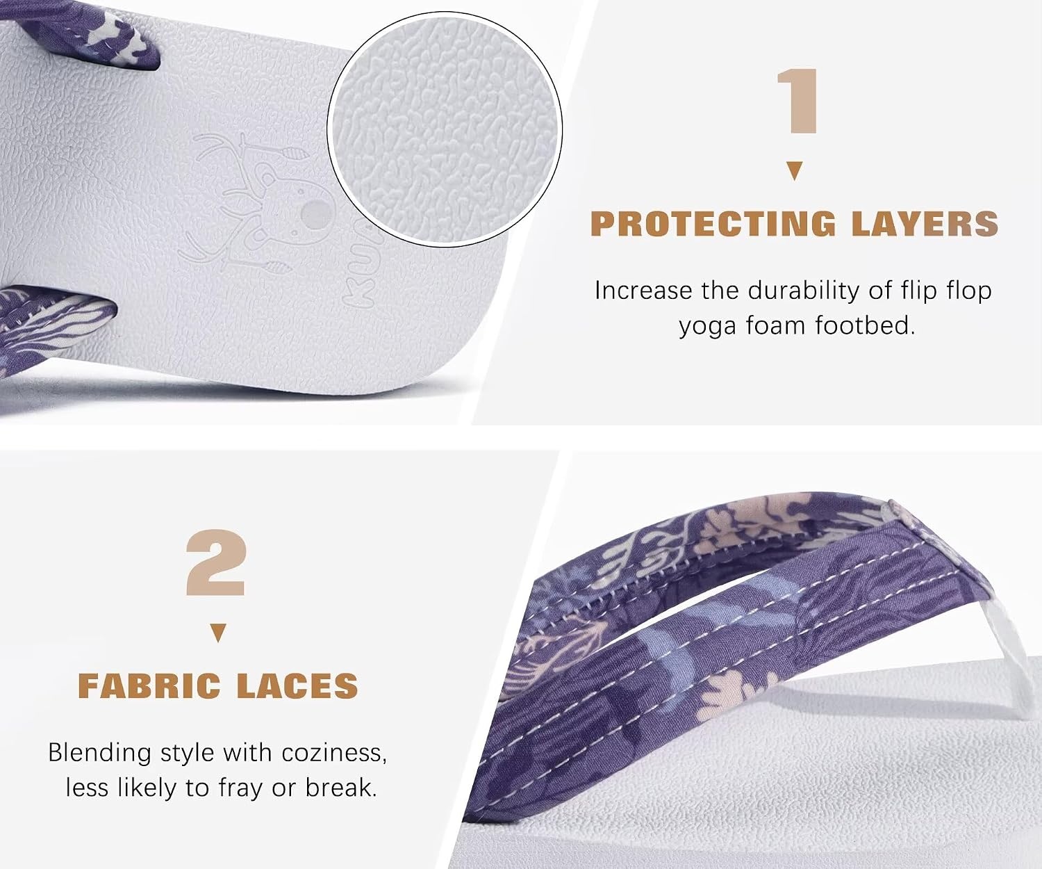 image:imageKuaiLu Flip Flops for Women with Arch Support Summer Beach Thong SandalsPurple White