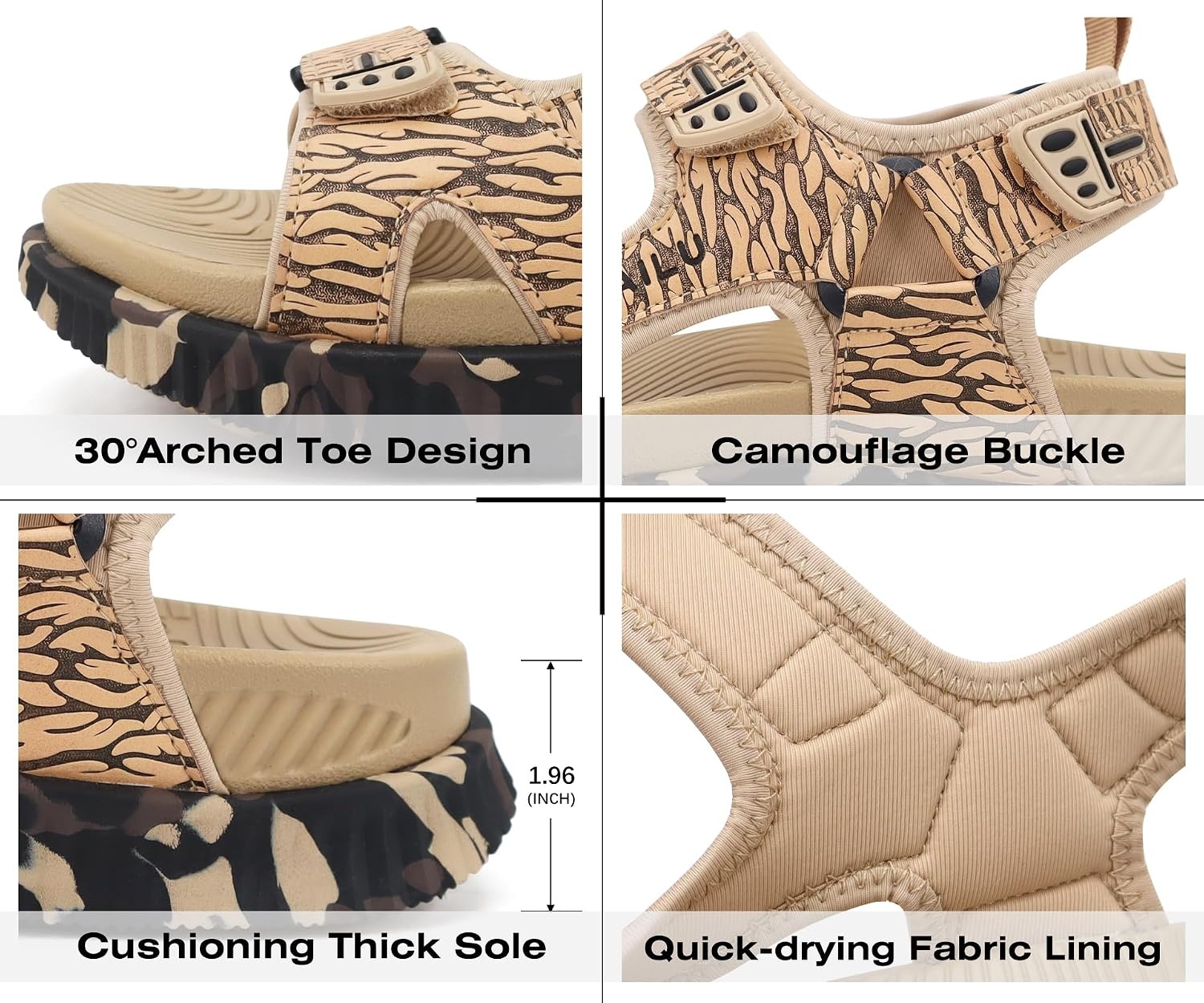 image:imageKuaiLu Mens Hiking Sandals with Orthopedic Arch Support FootbedBeigecamouflage