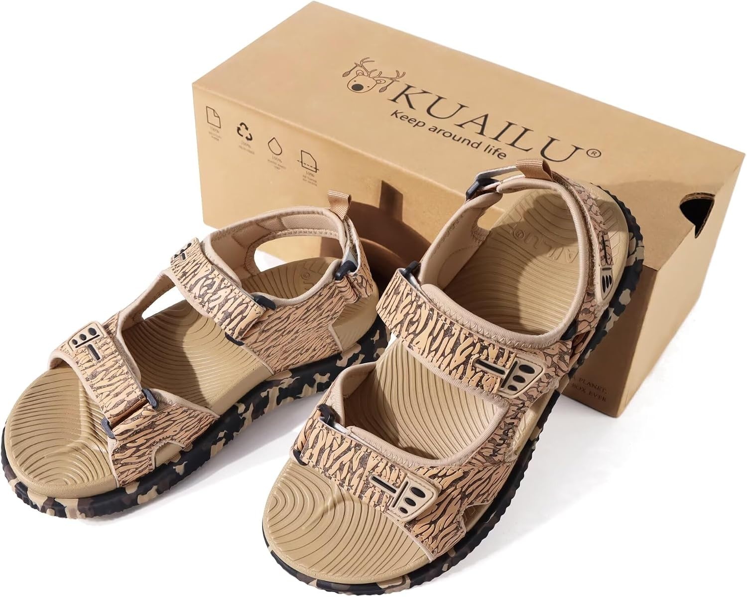 image:imageKuaiLu Mens Hiking Sandals with Orthopedic Arch Support FootbedBeigecamouflage