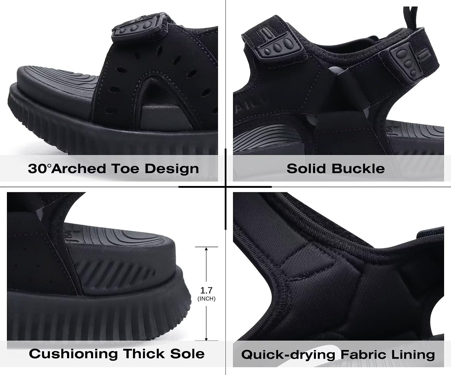 image:imageKuaiLu Mens Hiking Sandals with Orthopedic Arch Support FootbedBlack