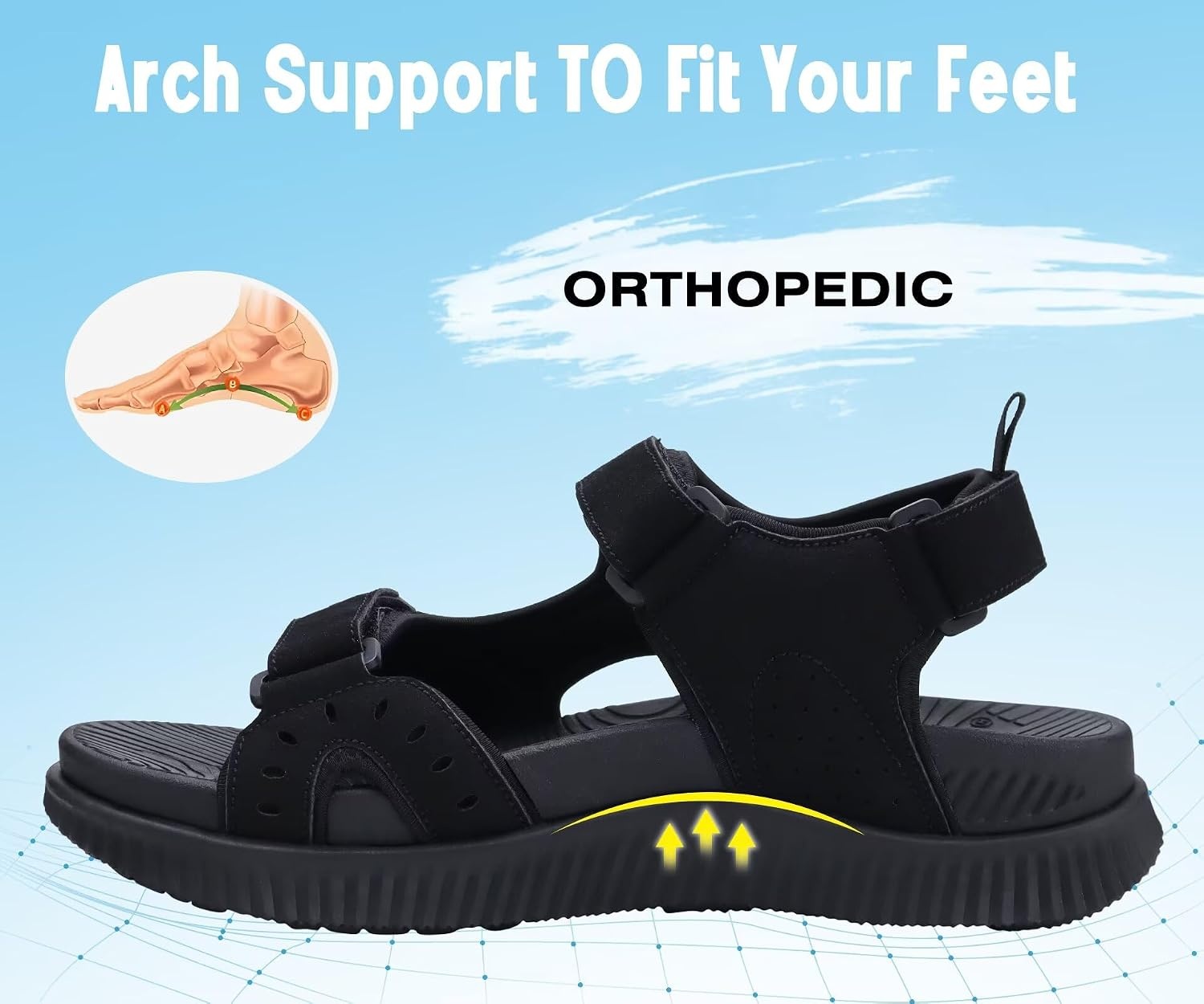 image:imageKuaiLu Mens Hiking Sandals with Orthopedic Arch Support FootbedBlack