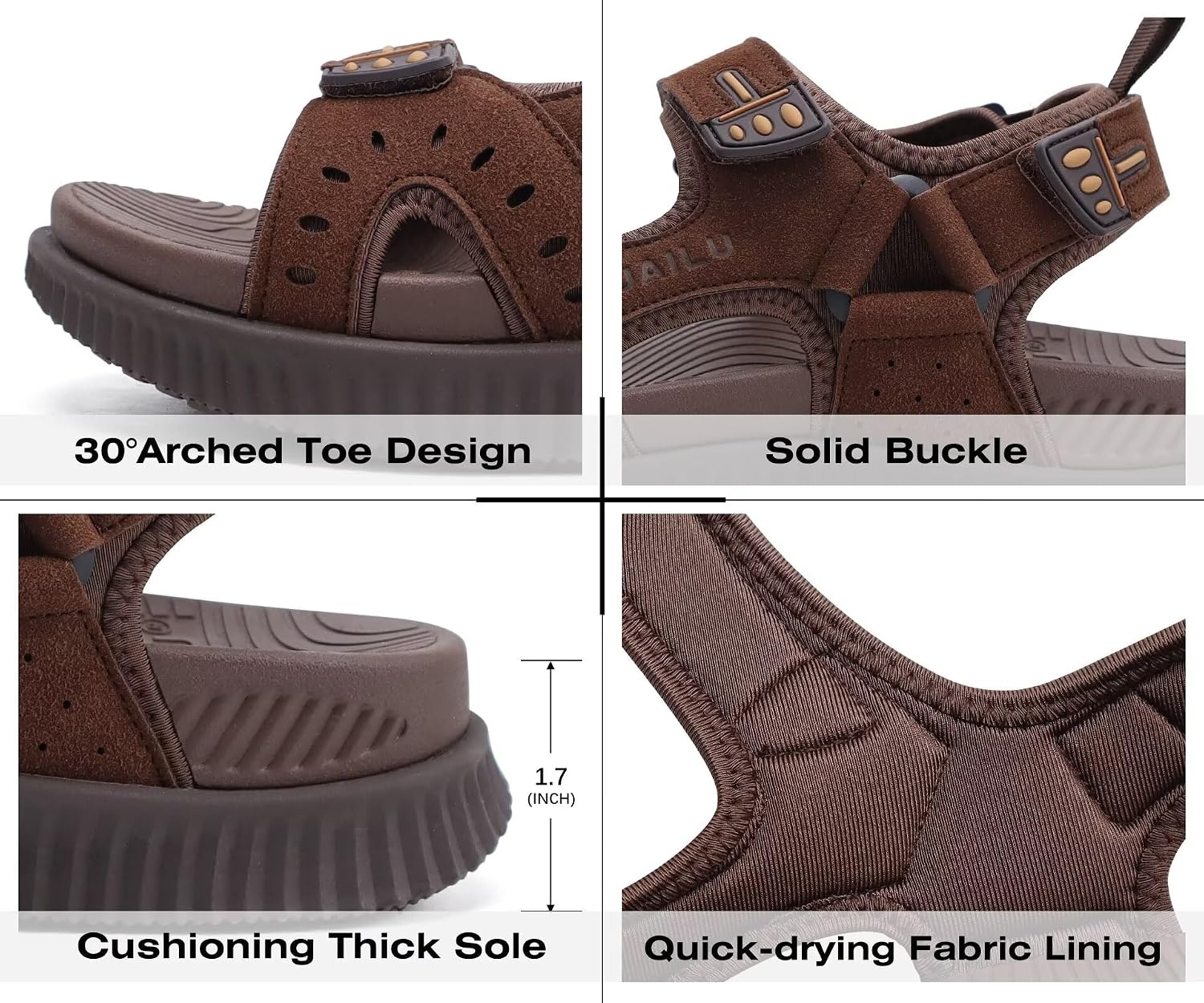 image:imageKuaiLu Mens Hiking Sandals with Orthopedic Arch Support FootbedDark Brown