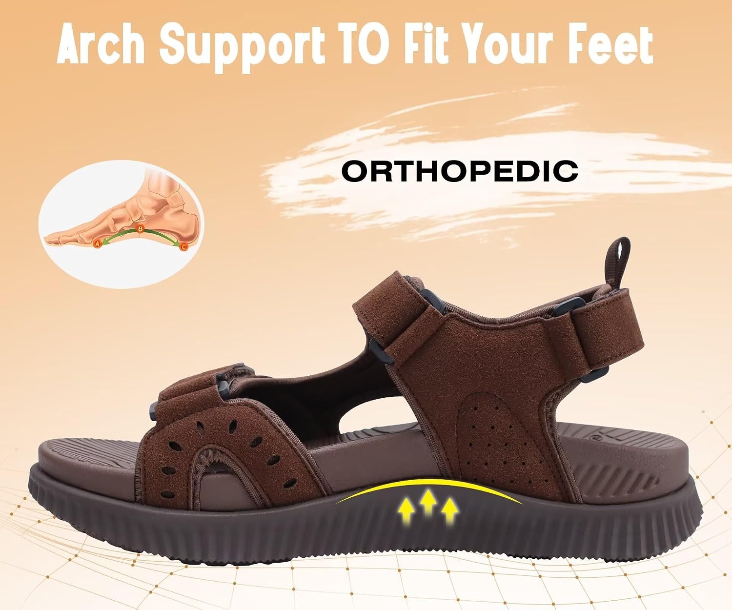 image:imageKuaiLu Mens Hiking Sandals with Orthopedic Arch Support FootbedDark Brown