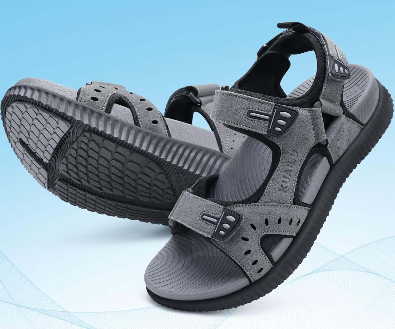 image:imageKuaiLu Mens Hiking Sandals with Orthopedic Arch Support FootbedGrey
