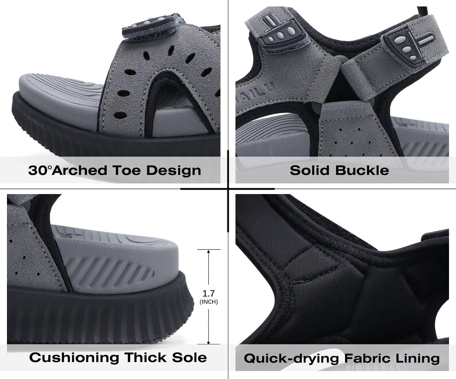 image:imageKuaiLu Mens Hiking Sandals with Orthopedic Arch Support FootbedGrey