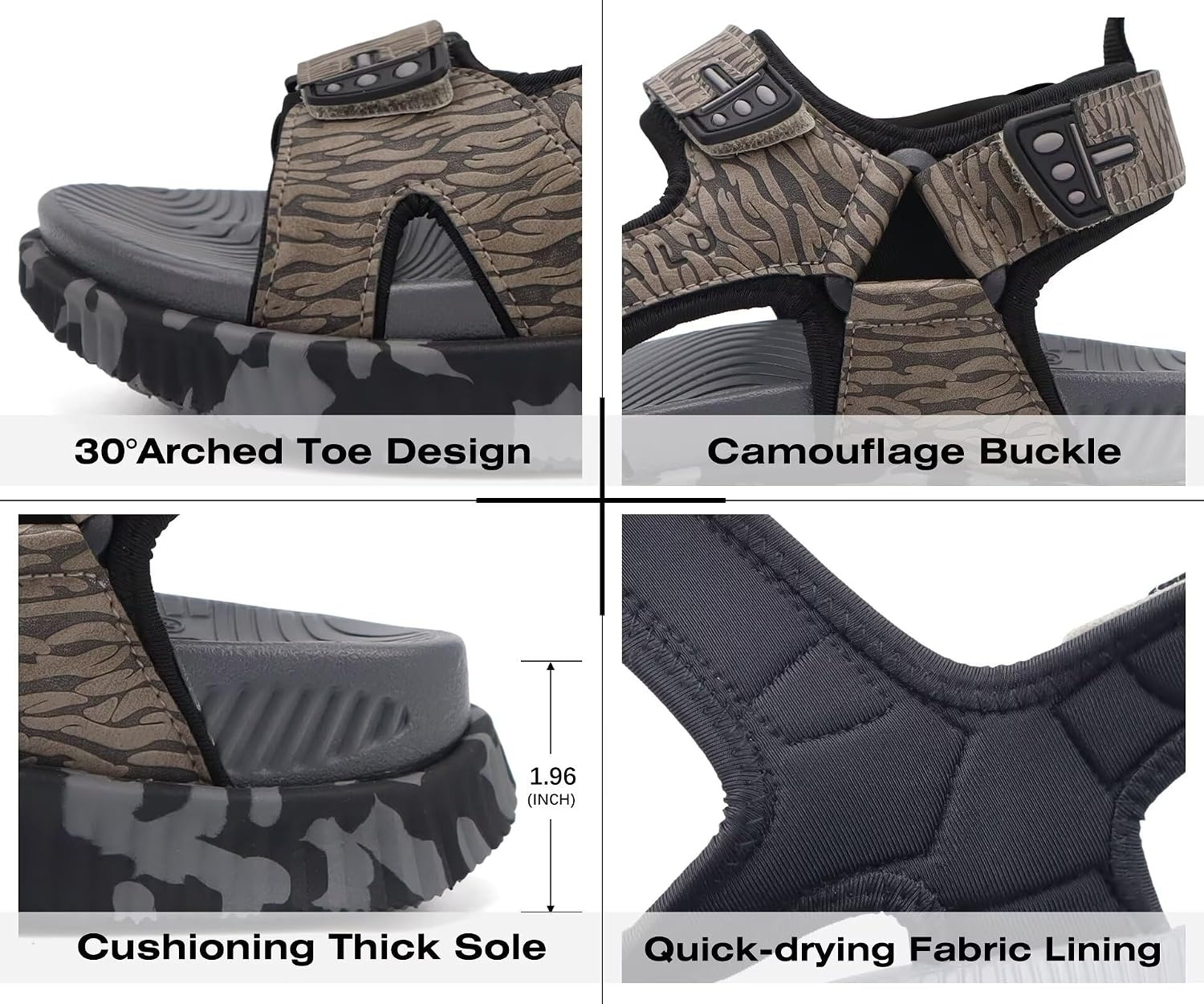image:imageKuaiLu Mens Hiking Sandals with Orthopedic Arch Support FootbedGreycamouflage