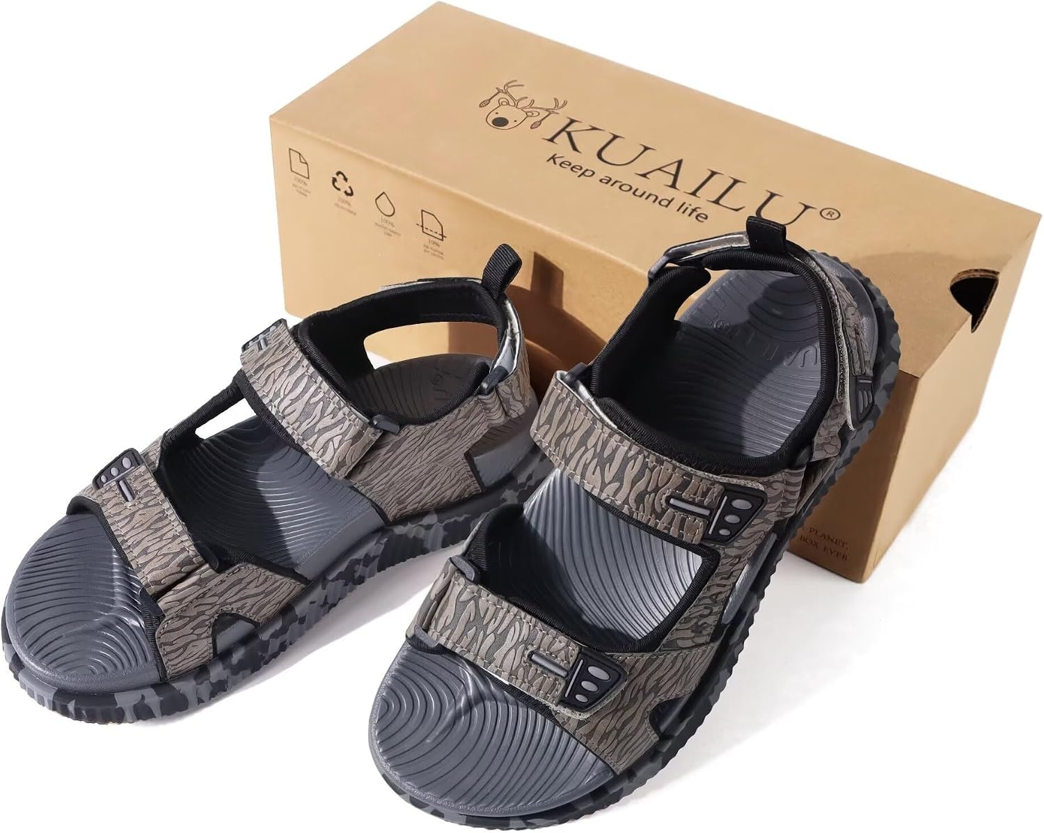 image:imageKuaiLu Mens Hiking Sandals with Orthopedic Arch Support FootbedGreycamouflage