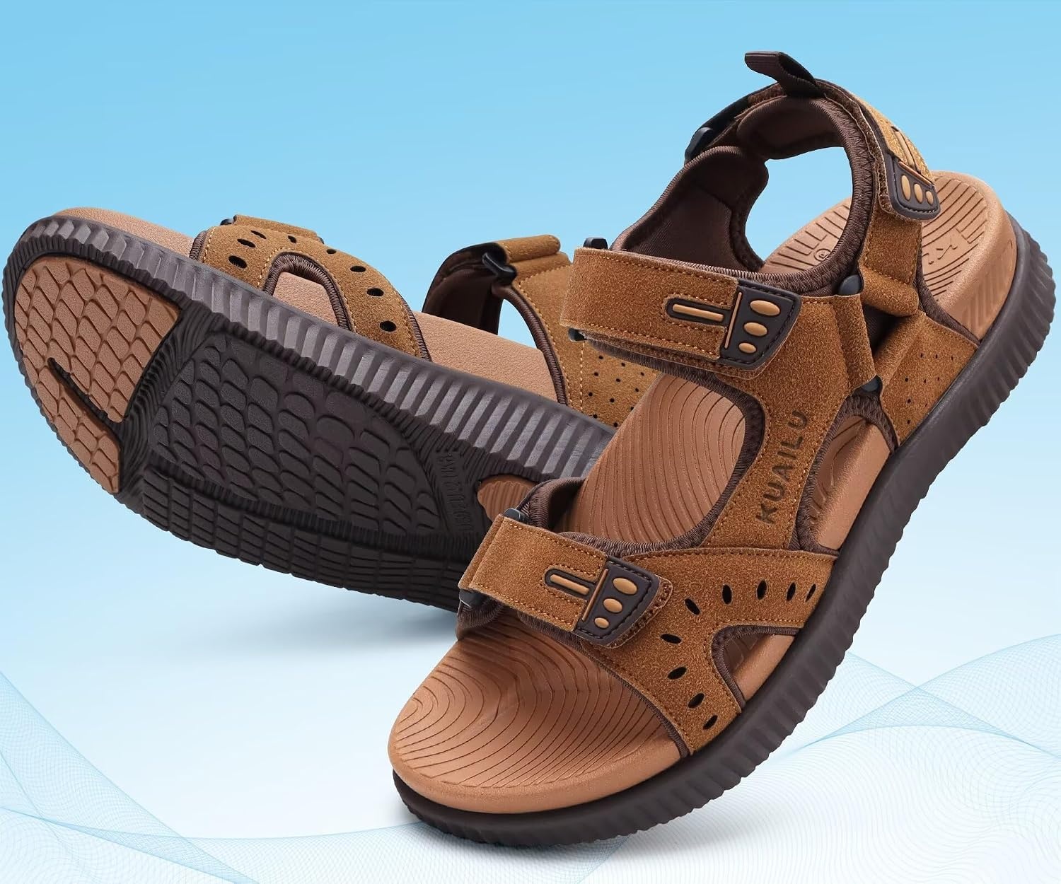 image:imageKuaiLu Mens Hiking Sandals with Orthopedic Arch Support FootbedKhaki Brown