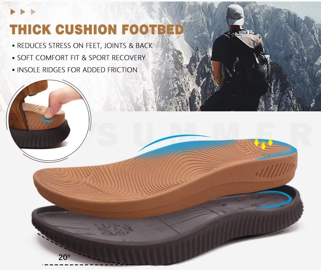 image:imageKuaiLu Mens Hiking Sandals with Orthopedic Arch Support FootbedKhaki Brown