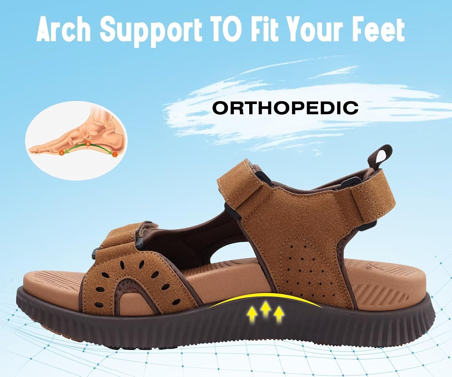 image:imageKuaiLu Mens Hiking Sandals with Orthopedic Arch Support FootbedKhaki Brown