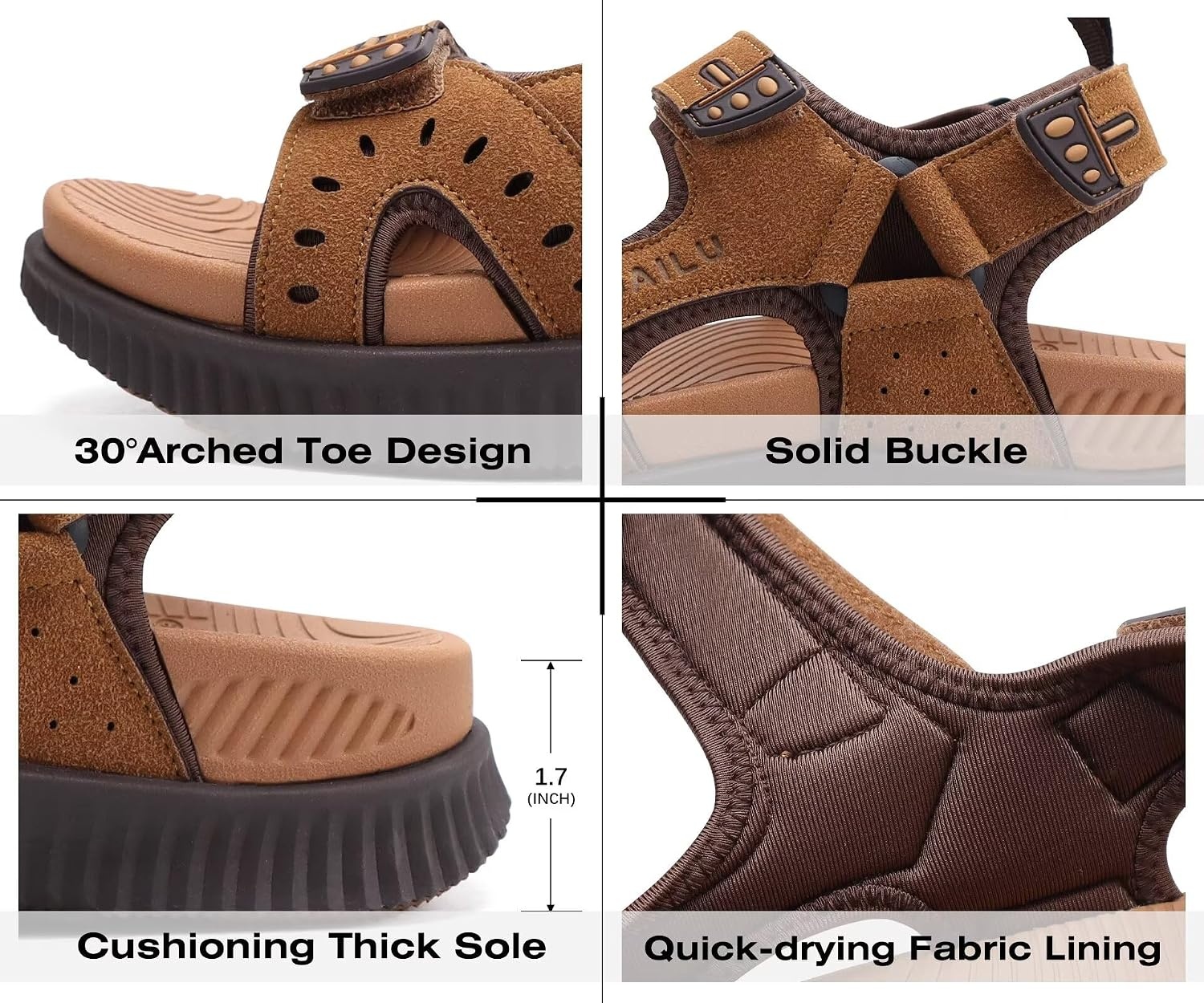 image:imageKuaiLu Mens Hiking Sandals with Orthopedic Arch Support FootbedKhaki Brown