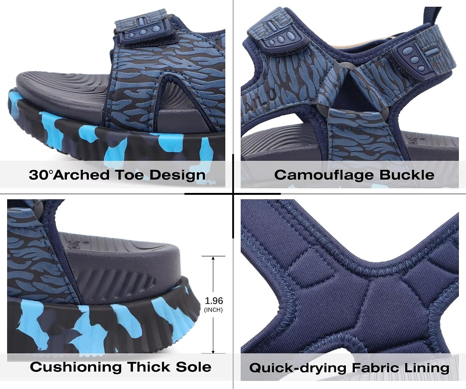 image:imageKuaiLu Mens Hiking Sandals with Orthopedic Arch Support FootbedNavy Bluecamouflage