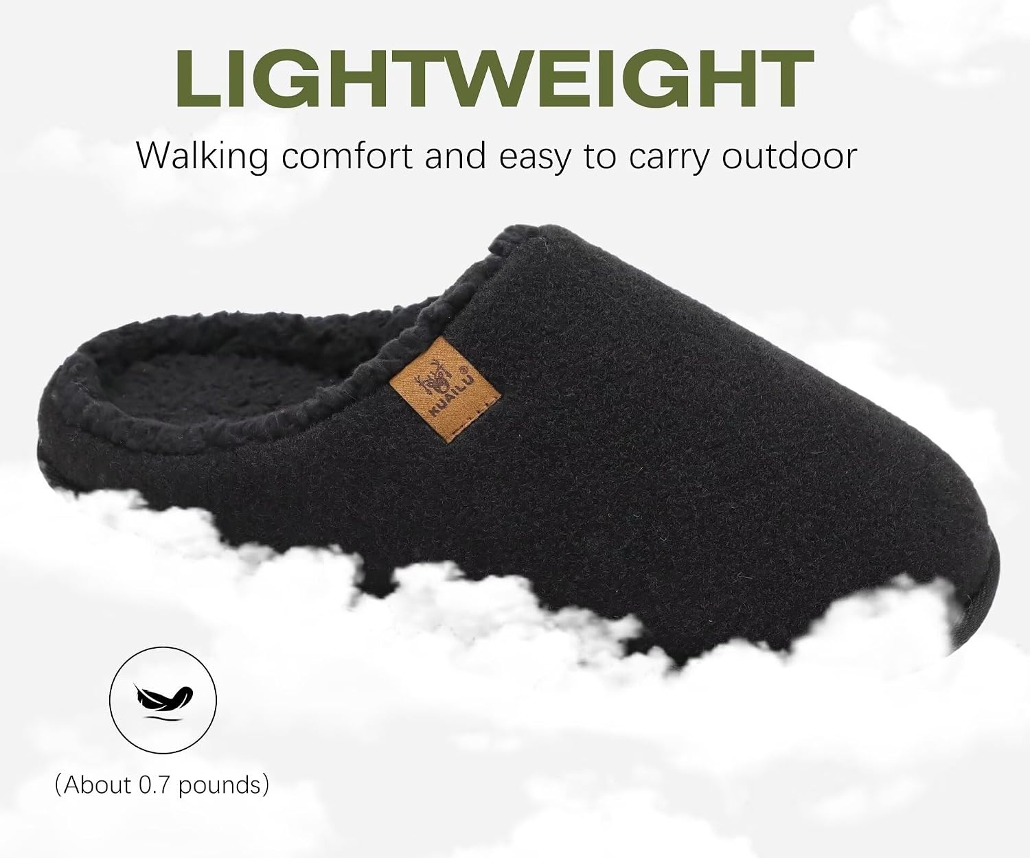 image:imageKuaiLu Mens House Memory Foam Slippers with Comfortable Warm Plush LiningBlack