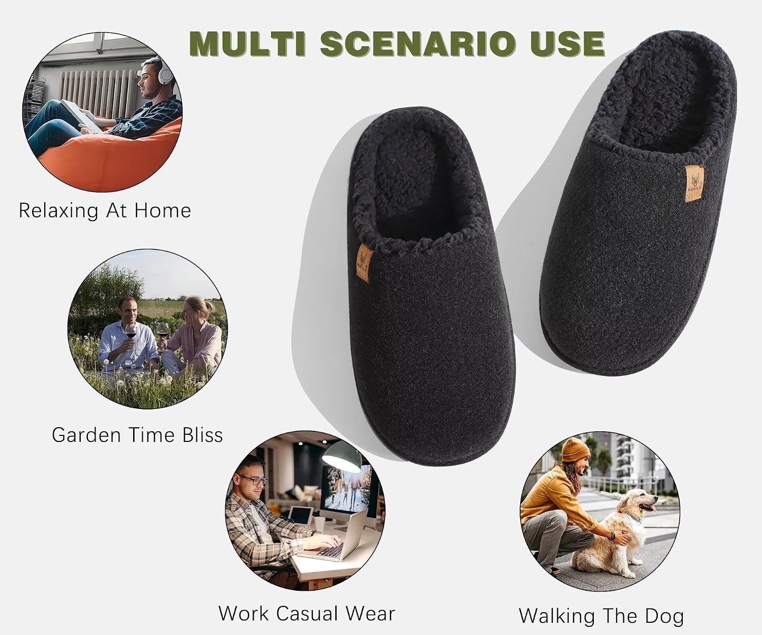 image:imageKuaiLu Mens House Memory Foam Slippers with Comfortable Warm Plush LiningBlack