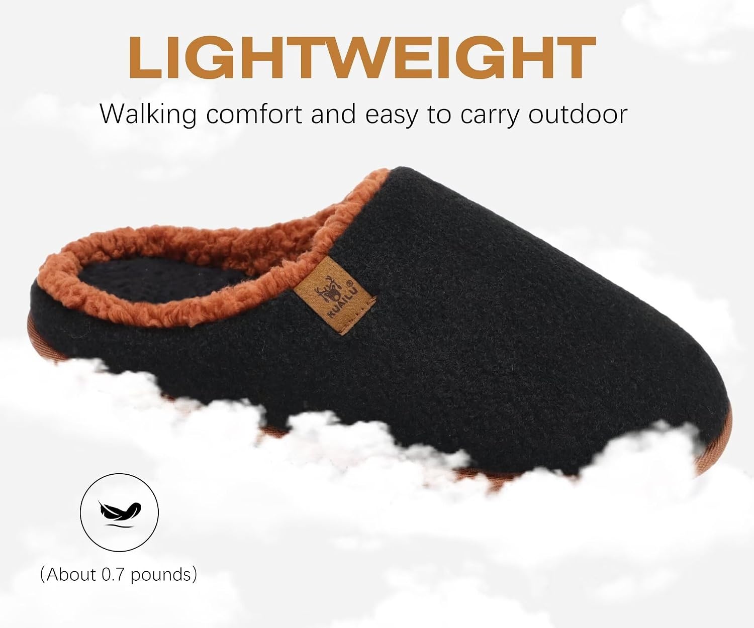 image:imageKuaiLu Mens House Memory Foam Slippers with Comfortable Warm Plush LiningBlack Brown
