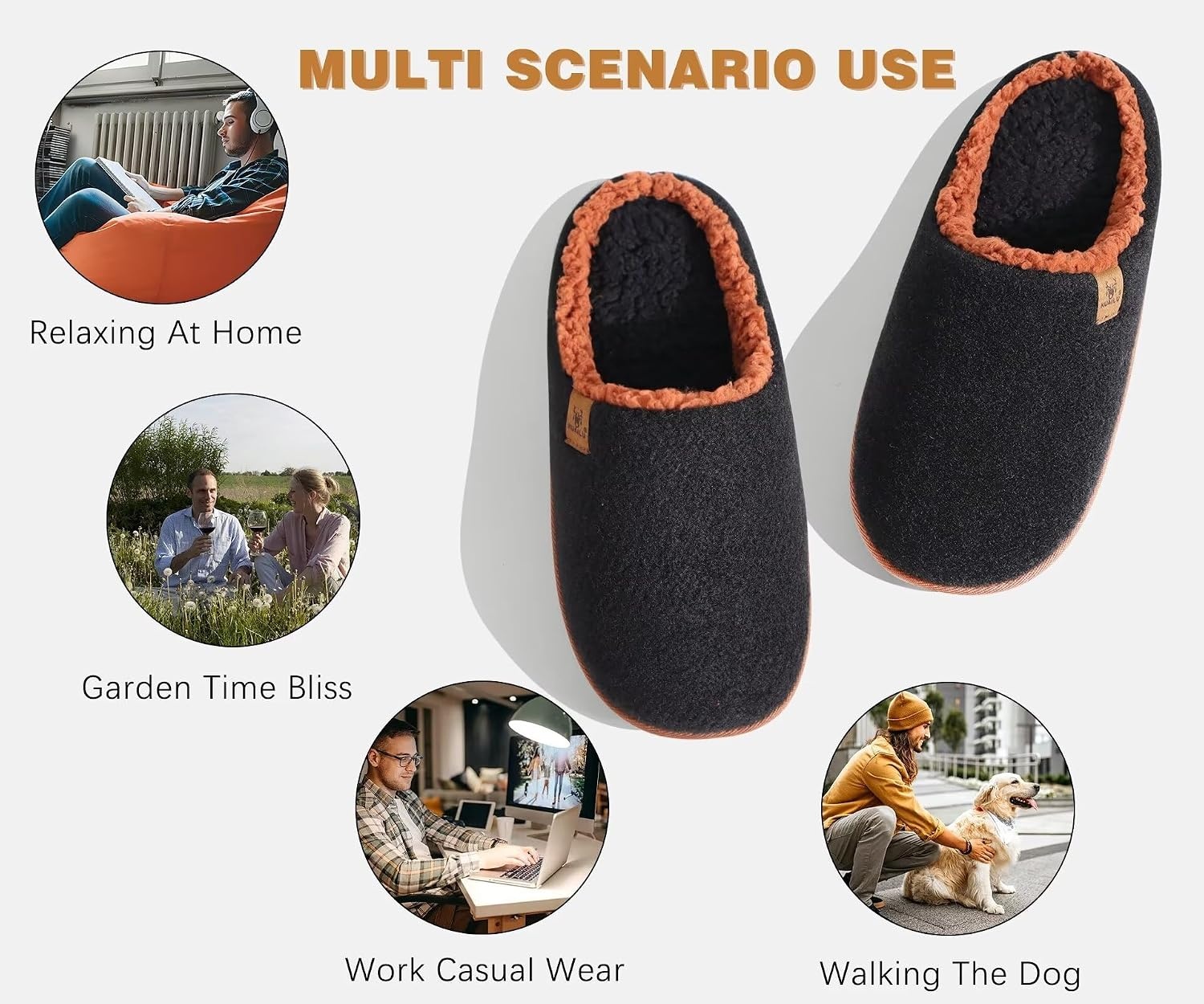 image:imageKuaiLu Mens House Memory Foam Slippers with Comfortable Warm Plush LiningBlack Brown